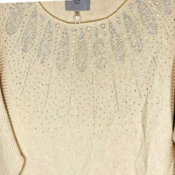Liv Milano YUMMY Pullover Rhinestone Studded Knit Sweater - Ivory - M - Picture 3 of 10